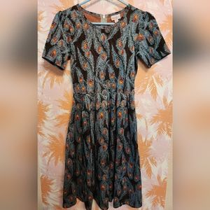 LuLaRoe Amelia XS Peacock Feather Print